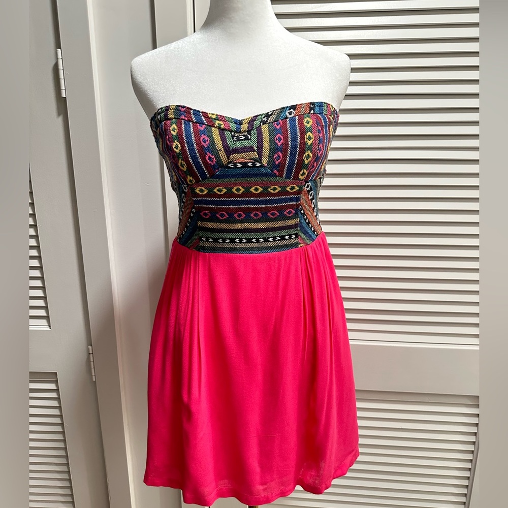 Colorful Strapless Embroidered Mini Dress